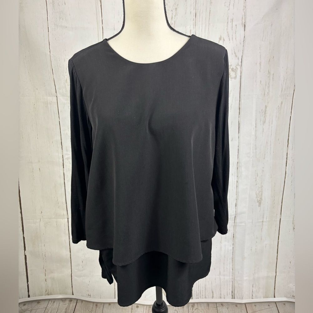 ‼️5/$25‼️ DG2 by Diane Gilman Women's Top Blouse Pullover Double Layered Black - Picture 3 of 8